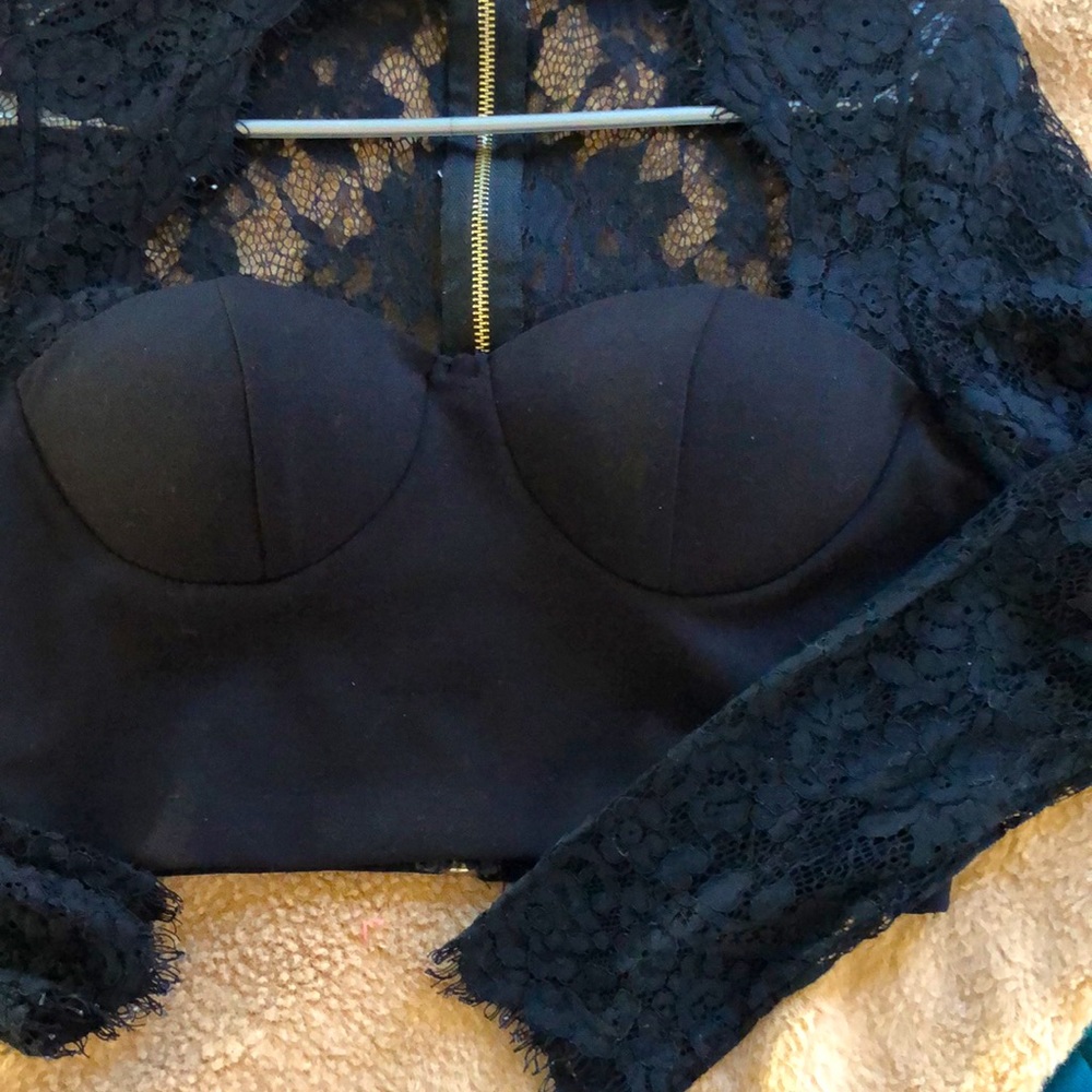 Lace open neck crop top